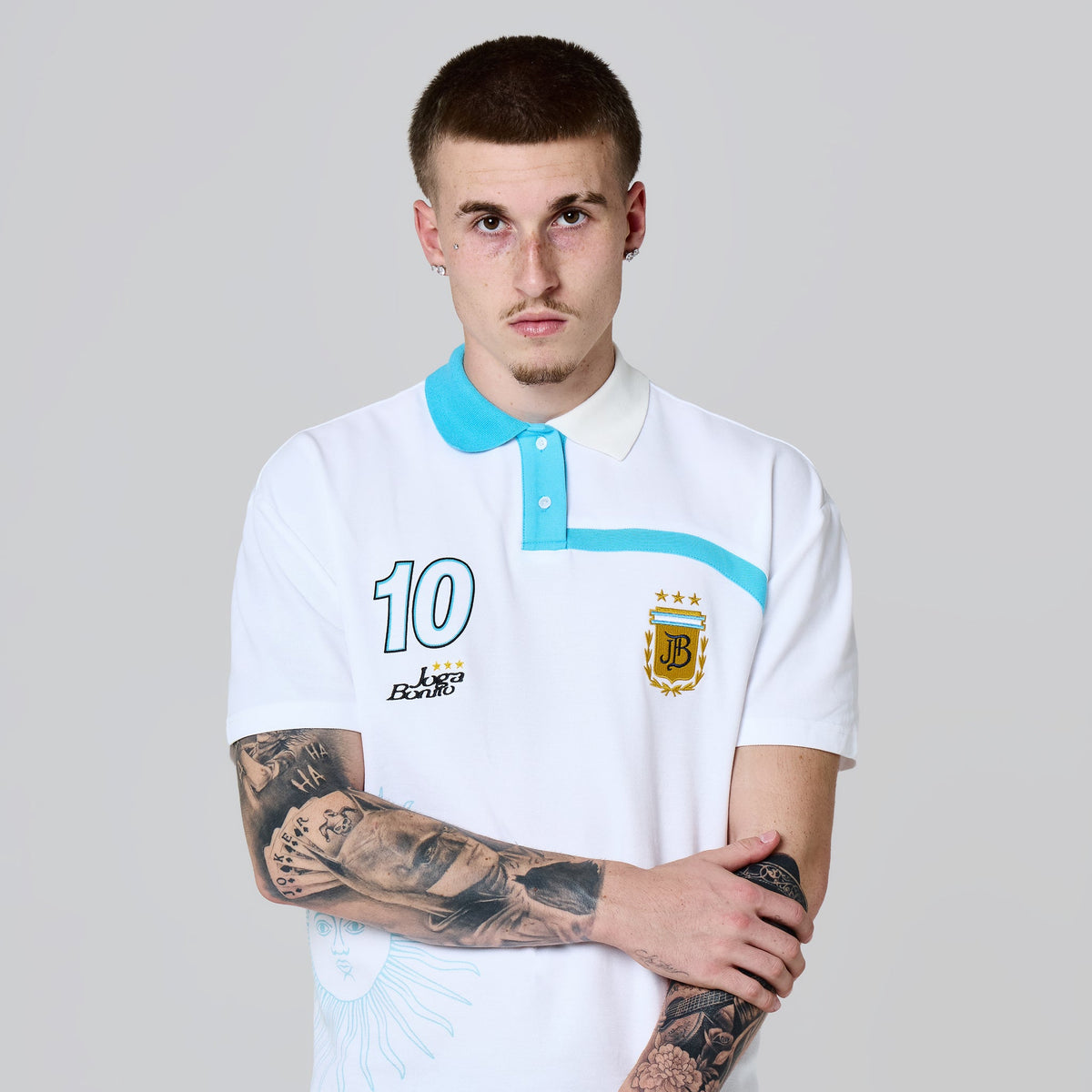 Joga Bonito Polo (White / Baby Blue)