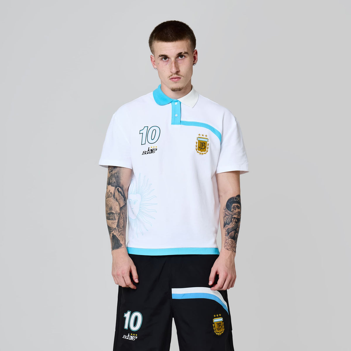 Joga Bonito Polo (White / Baby Blue)
